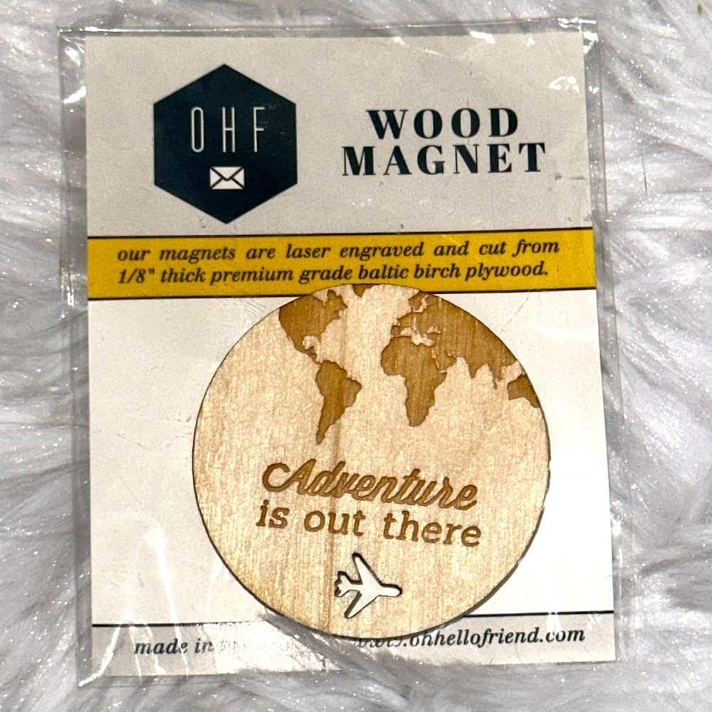 Oh Hello Friend Adventure Is Out There Wood Magnet World Map Airplane Travel USA